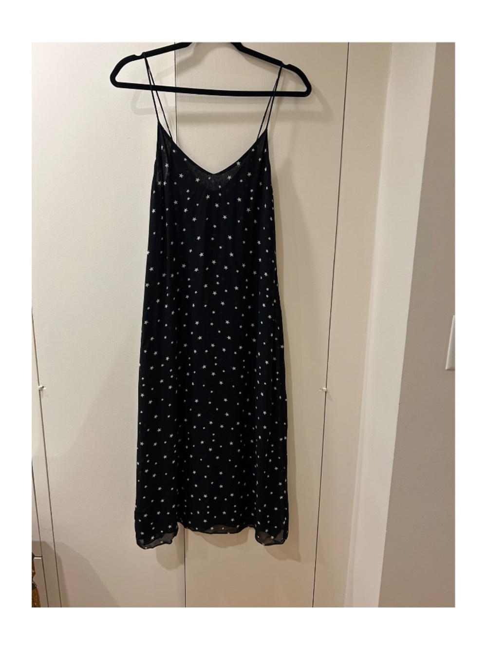 Reformation Black Star Print Spaghetti Strap Midi Dress